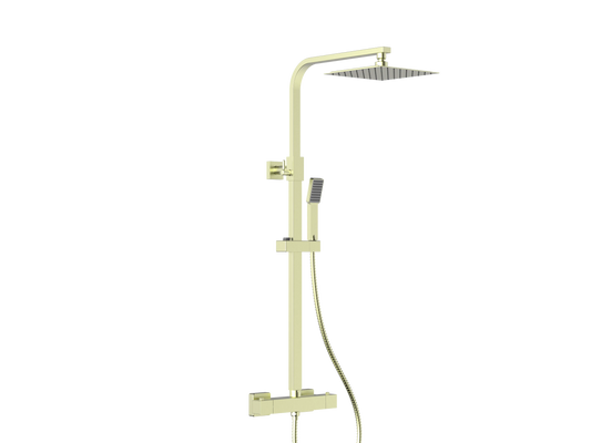 Harper & Brooke Holland PVD Coated Column Shower w/ Rail, Hose & Square Head - Brushed Brass
