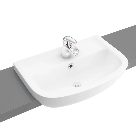 Harper & Brooke Chiltern 550mm Semi Recessed 1 Tap Hole Basin - White