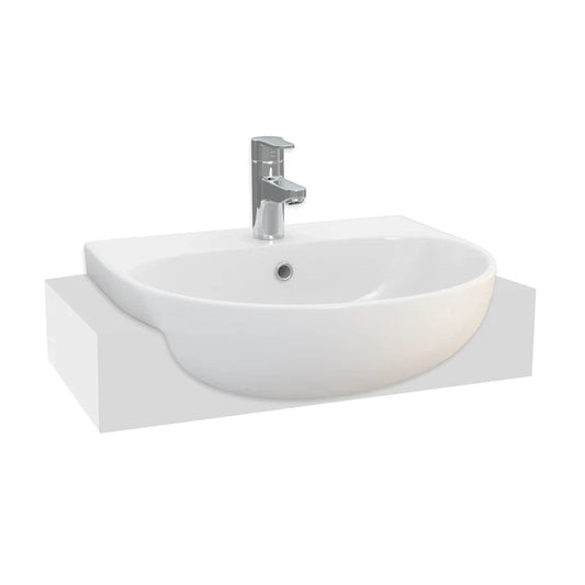 Harper & Brooke Hampton 550mm Round Semi Recessed 1 Tap Hole Basin - White