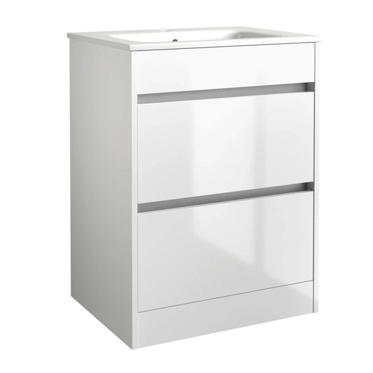 Harper & Brooke Granby 620mm x 850mm x 480mm 2 Drawer Floorstanding Vanity Unit - Matt White
