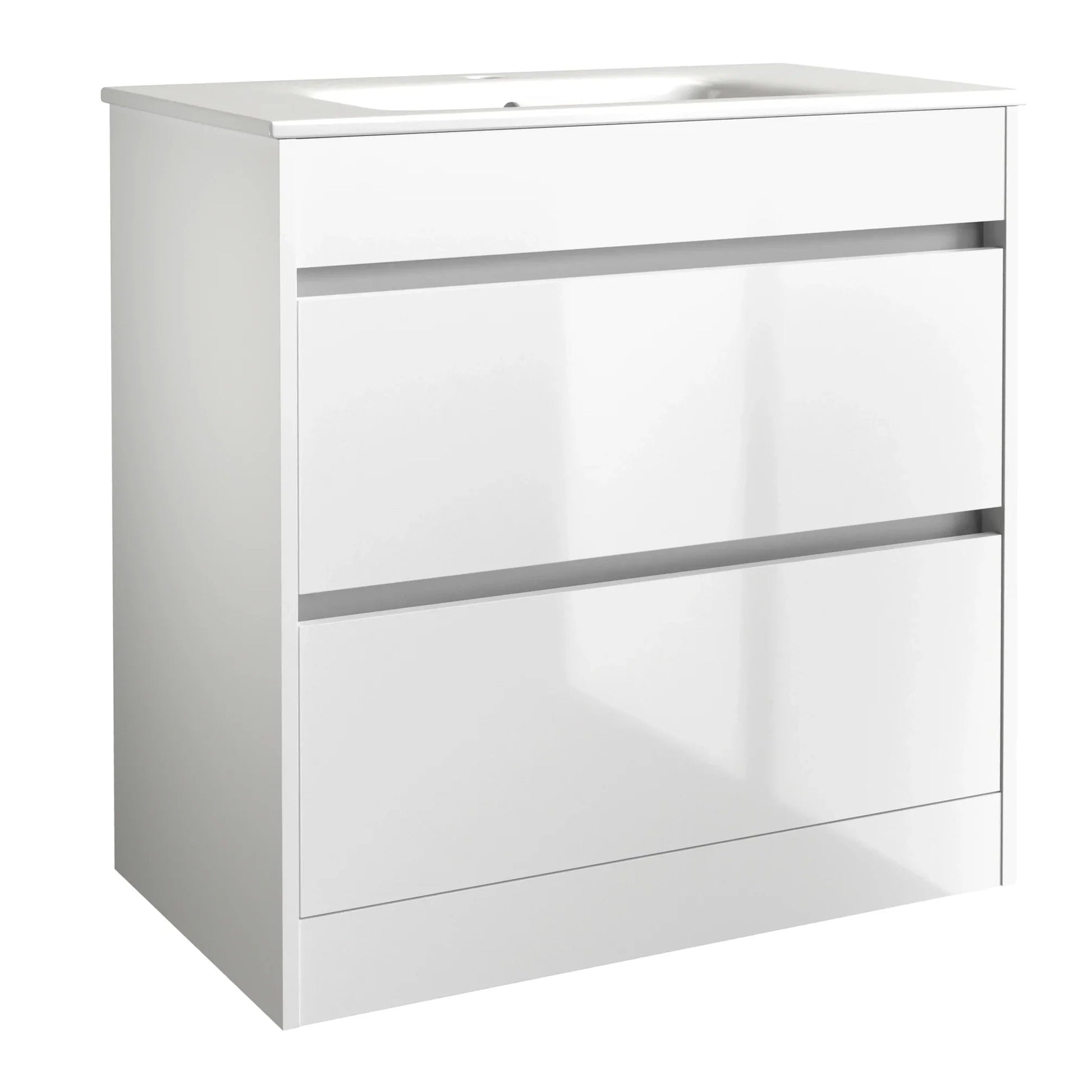Harper & Brooke Granby 820mm x 850mm x 480mm 2 Drawer Floorstanding Vanity Unit - Matt White