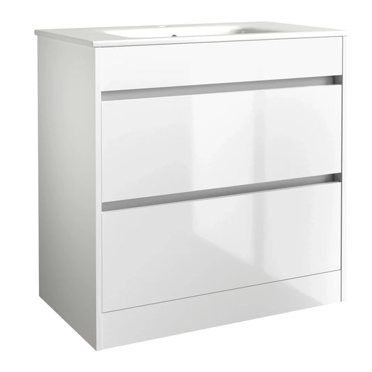 Harper & Brooke Granby 820mm x 850mm x 480mm 2 Drawer Floorstanding Vanity Unit - Matt White
