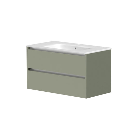 Harper & Brooke Granby 800mm x 500mm x 480mm 2 Drawer Wall Mounted Vanity Unit - Savannah Green