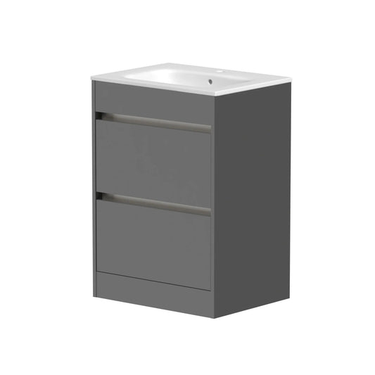Harper & Brooke Granby 620mm x 850mm x 480mm 2 Drawer Floorstanding Vanity Unit - Matt Grey