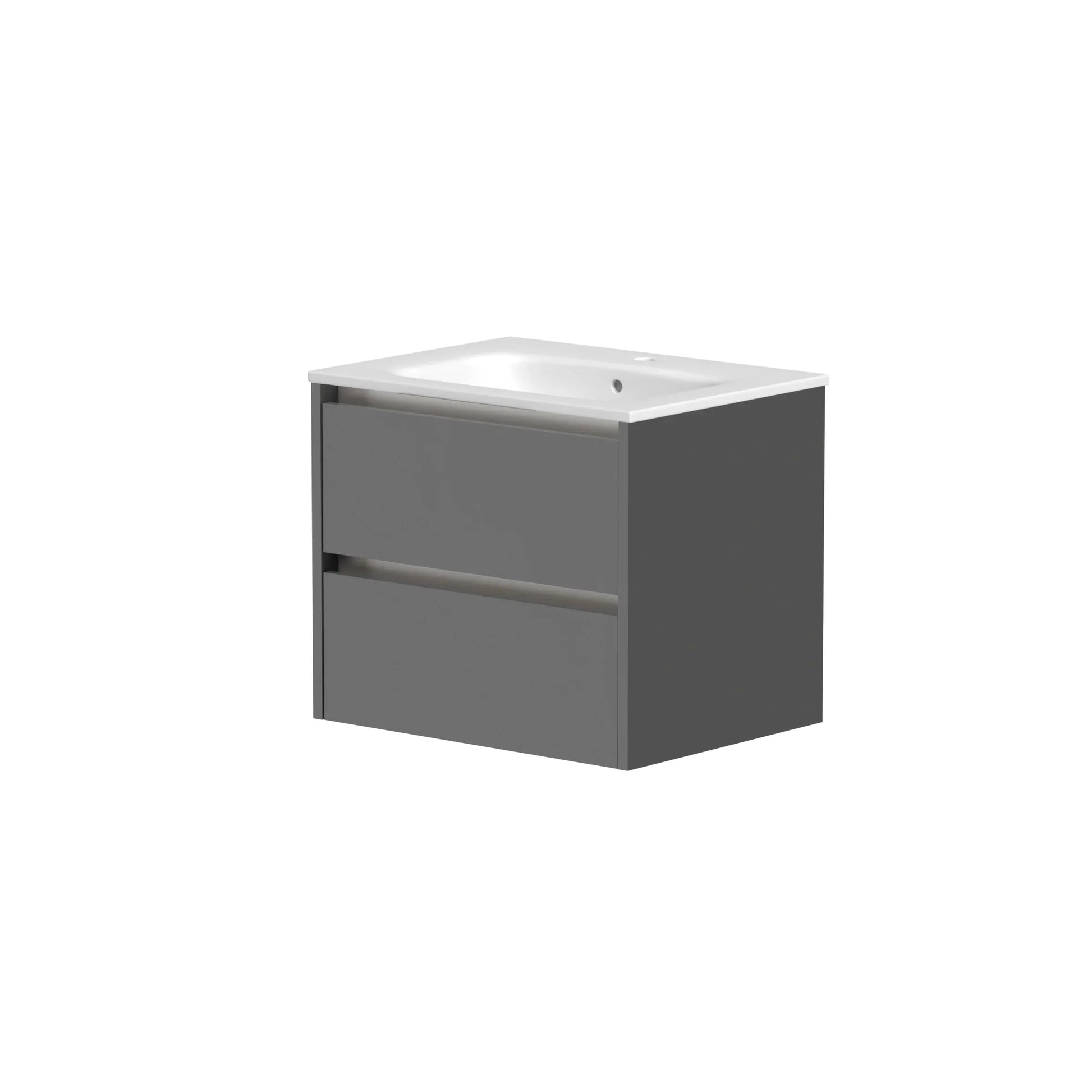 Harper & Brooke Granby 600mm x 500mm x 480mm 2 Drawer Wall Mounted Vanity Unit - Matt Grey