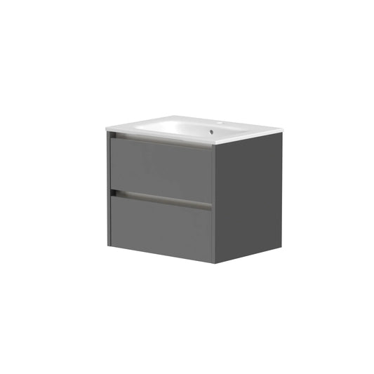 Harper & Brooke Granby 600mm x 500mm x 480mm 2 Drawer Wall Mounted Vanity Unit - Matt Grey