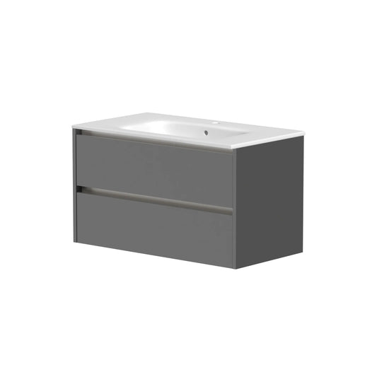 Harper & Brooke Granby 800mm x 500mm x 480mm 2 Drawer Wall Mounted Vanity Unit - Matt Grey
