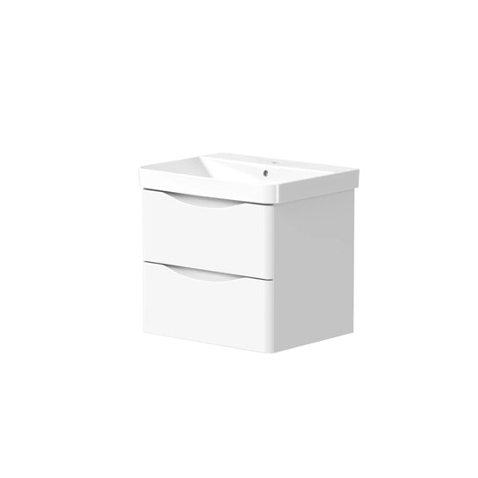 Harper & Brooke Portland 600mm x 500mm x 460mm 2 Drawer Wall Mounted Vanity Unit - Matt White