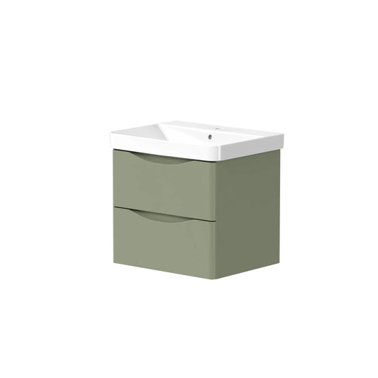 Harper & Brooke Portland 600mm x 500mm x 460mm 2 Drawer Wall Mounted Vanity Unit - Savannah Green