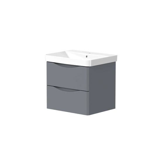 Harper & Brooke Portland 600mm x 500mm x 460mm 2 Drawer Wall Mounted Vanity Unit - Matt Grey