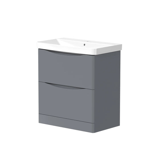 Harper & Brooke Portland 780mm x 830mm x 465mm 2 drawer Floorstanding Vanity Unit - Matt Grey