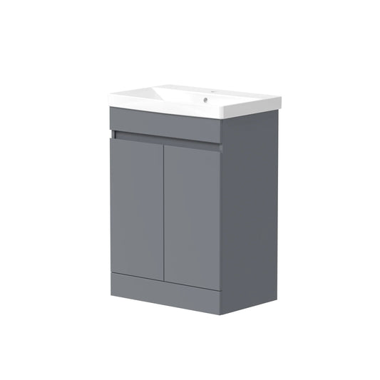 Harper & Brooke Slateford 625mm x 825mm x 410mm 2 Door Handleless Floorstanding Vanity Unit - Matt Grey